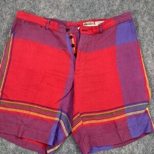 Vintage Ralph Lauren Shorts Mens 40 Plaid Madras Linen Button Fly Classic Preppy